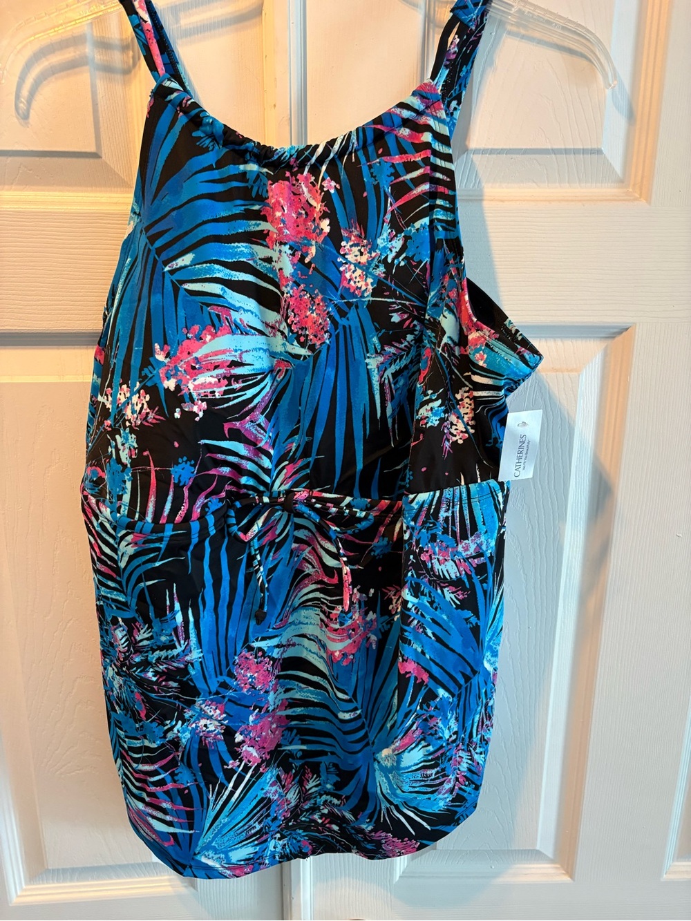 Catherines Black Tropical Print Tankini Swim Top - swim